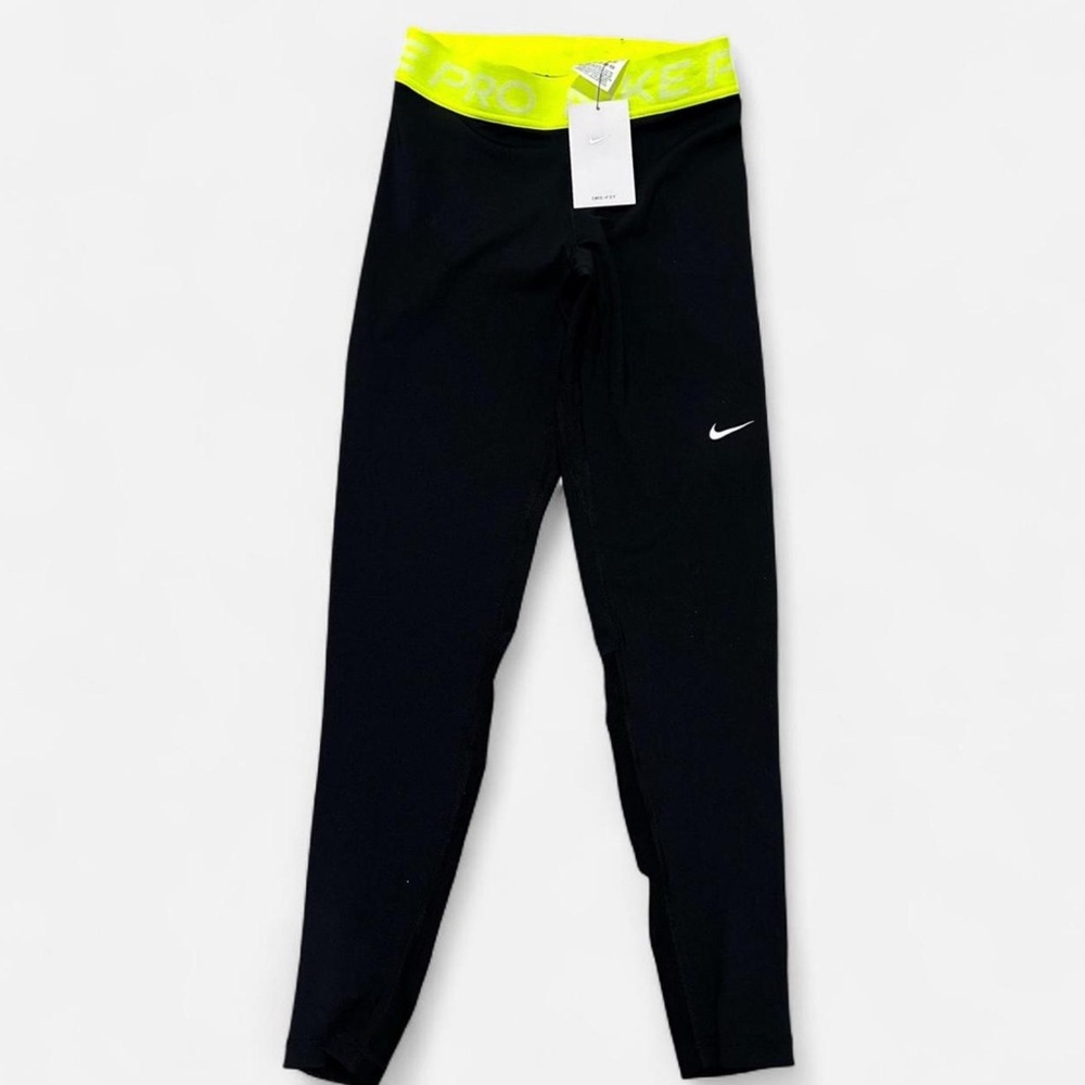 Nike Pro Black Leggings with Neon Yellow Waistband